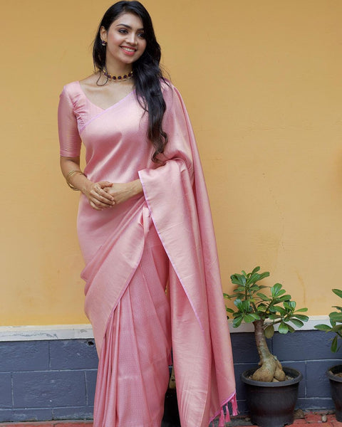 Dalliance Baby Pink Soft Silk Saree with Demesne Blouse Piece ClothsVilla Main image