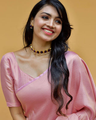 Dalliance Baby Pink Soft Silk Saree with Demesne Blouse Piece ClothsVilla