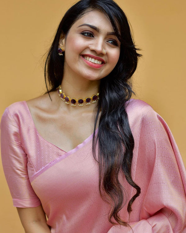 Dalliance Baby Pink Soft Silk Saree with Demesne Blouse Piece ClothsVilla