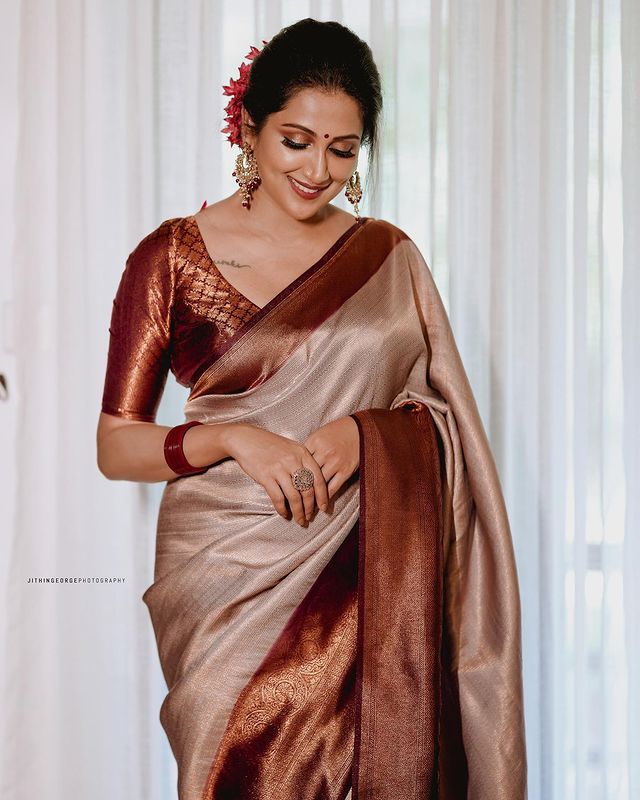 Traditional Beige Soft Silk Saree with Lissome Blouse Piece ClothsVilla