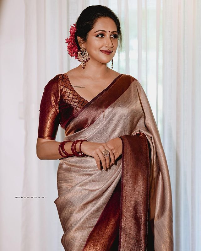 Traditional Beige Soft Silk Saree with Lissome Blouse Piece ClothsVilla