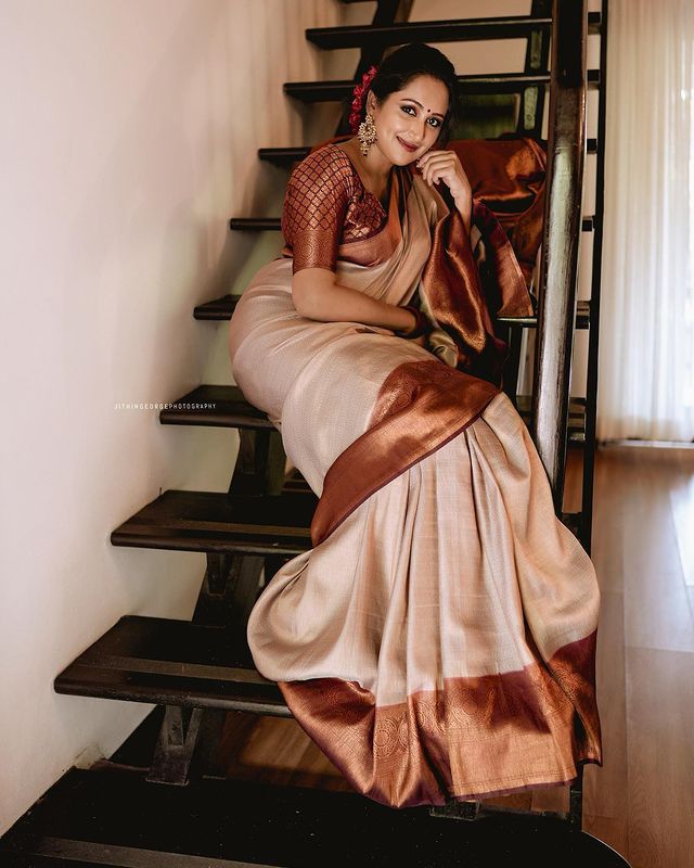 Traditional Beige Soft Silk Saree with Lissome Blouse Piece ClothsVilla