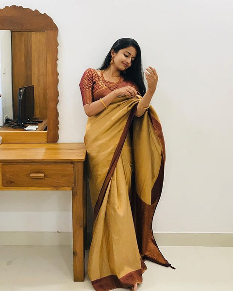 Gratifying Musturd Soft Silk Saree with Dazzling Blouse Piece ClothsVilla Main image