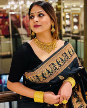 Load image into Gallery viewer, Engaging Black Soft Banarasi Silk Saree With Gratifying Blouse Piece ClothsVilla