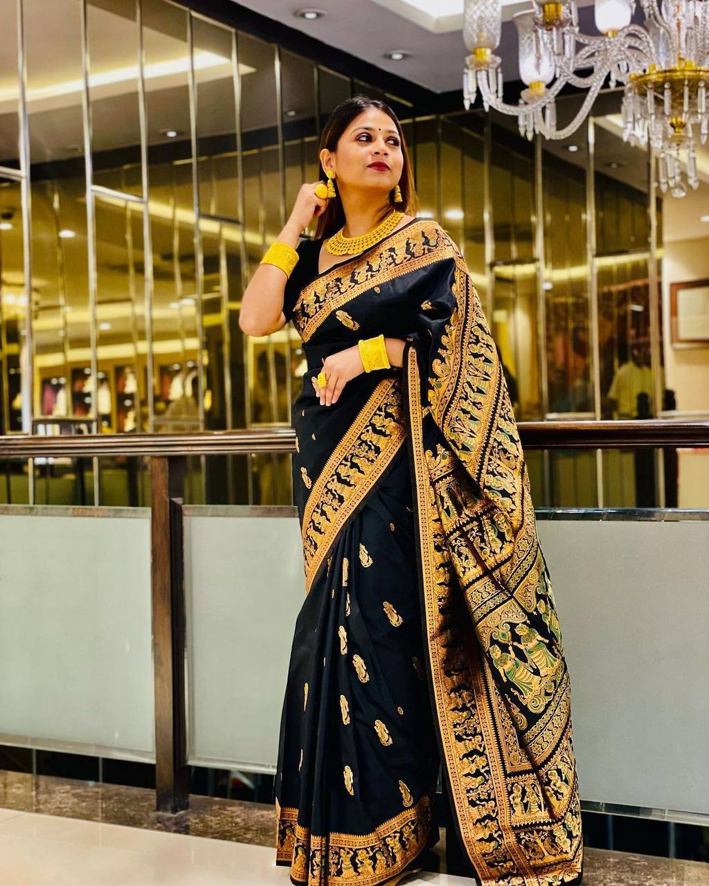Engaging Black Soft Banarasi Silk Saree With Gratifying Blouse Piece ClothsVilla Main image