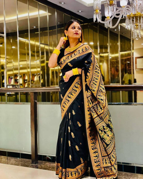 Engaging Black Soft Banarasi Silk Saree With Gratifying Blouse Piece ClothsVilla Main image