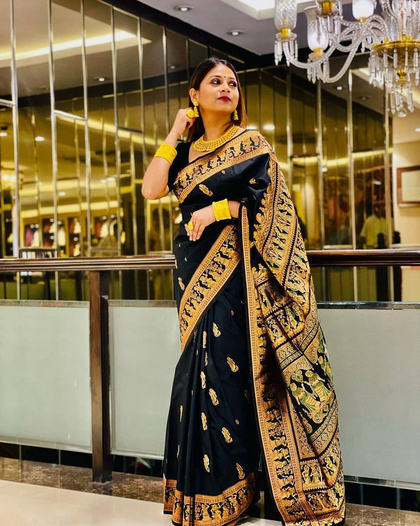 Engaging Black Soft Banarasi Silk Saree With Gratifying Blouse Piece ClothsVilla