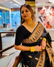 Load image into Gallery viewer, Engaging Black Soft Banarasi Silk Saree With Gratifying Blouse Piece ClothsVilla