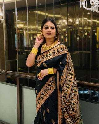 Engaging Black Soft Banarasi Silk Saree With Gratifying Blouse Piece ClothsVilla