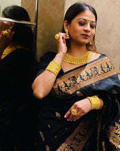 Load image into Gallery viewer, Engaging Black Soft Banarasi Silk Saree With Gratifying Blouse Piece ClothsVilla