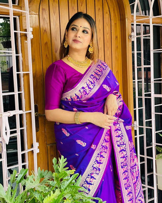 Artistic Blue Soft Banarasi Silk Saree With Magnificat Blouse Piece ClothsVilla