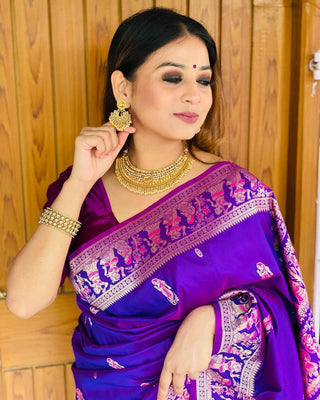 Artistic Blue Soft Banarasi Silk Saree With Magnificat Blouse Piece ClothsVilla