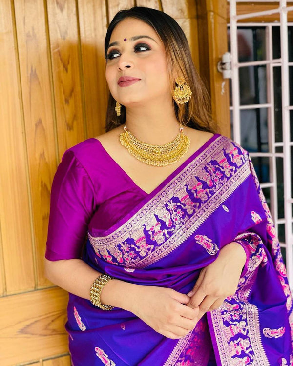 Artistic Blue Soft Banarasi Silk Saree With Magnificat Blouse Piece ClothsVilla