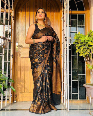 Girlish Black Soft Banarsi Silk Saree With Designer Blouse Piece ClothsVilla