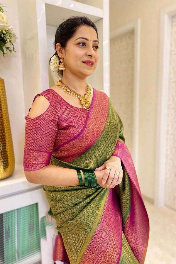 Palimpsest Green Soft Silk Saree With Surreptitious Blouse Piece ClothsVilla