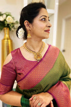 Load image into Gallery viewer, Palimpsest Green Soft Silk Saree With Surreptitious Blouse Piece ClothsVilla
