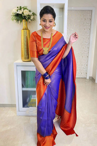 Dissemble Royal Blue Soft Silk Saree With Improbable Blouse Piece ClothsVilla
