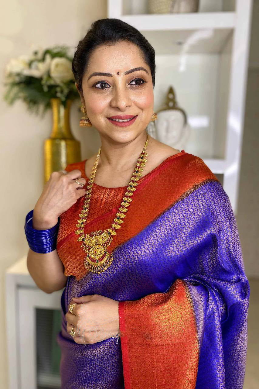 Dissemble Royal Blue Soft Silk Saree With Improbable Blouse Piece ClothsVilla