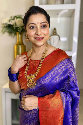 Dissemble Royal Blue Soft Silk Saree With Improbable Blouse Piece ClothsVilla