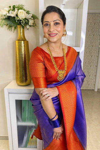 Dissemble Royal Blue Soft Silk Saree With Improbable Blouse Piece ClothsVilla