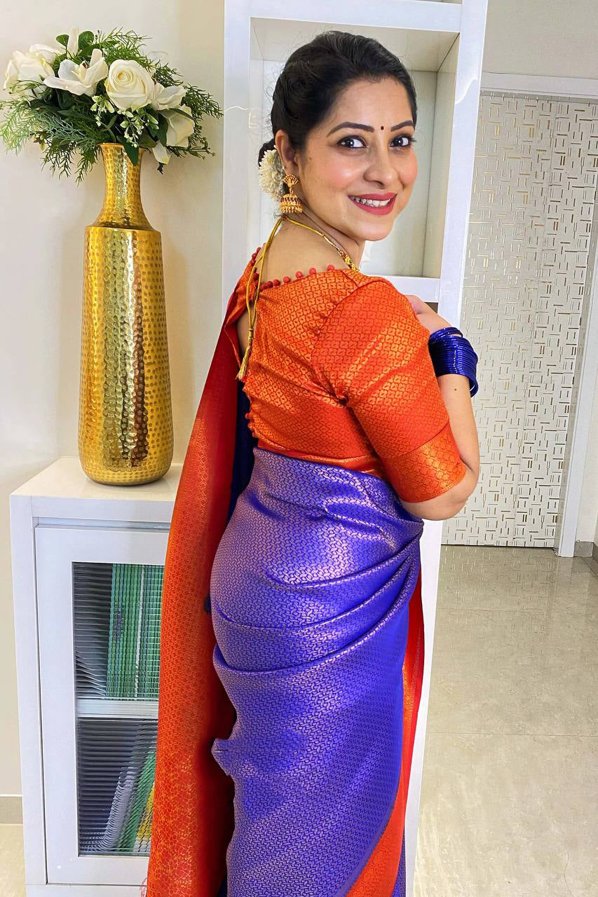 Dissemble Royal Blue Soft Silk Saree With Improbable Blouse Piece ClothsVilla