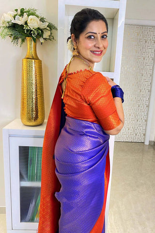 Dissemble Royal Blue Soft Silk Saree With Improbable Blouse Piece ClothsVilla