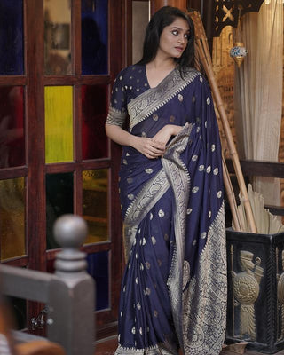 Fragrant Navy Blue Soft Silk Saree With Glittering Blouse Piece ClothsVilla
