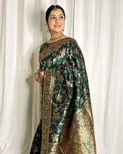 Load image into Gallery viewer, Vestigial Dark Green Soft Banarasi Silk Saree With Felicitous Blouse Piece ClothsVilla