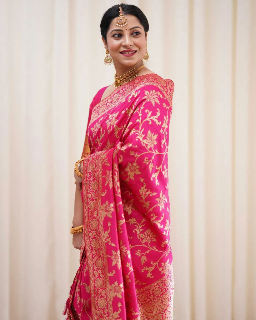 Denouement Dark Pink Soft Banarasi Silk Saree With Prodigal Blouse Piece ClothsVilla