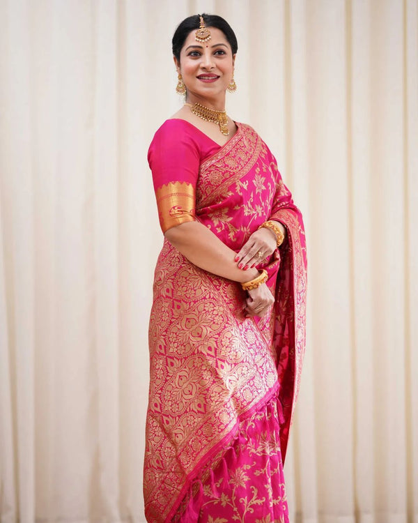 Denouement Dark Pink Soft Banarasi Silk Saree With Prodigal Blouse Piece ClothsVilla