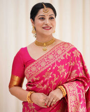 Load image into Gallery viewer, Denouement Dark Pink Soft Banarasi Silk Saree With Prodigal Blouse Piece ClothsVilla