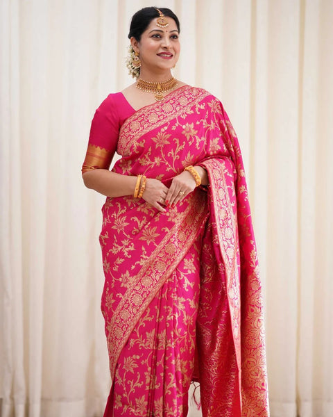Denouement Dark Pink Soft Banarasi Silk Saree With Prodigal Blouse Piece ClothsVilla Main image