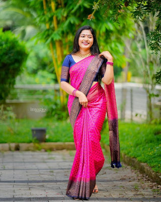 Exuberant Dark Pink Soft Silk Saree With Unequalled Blouse Piece ClothsVilla