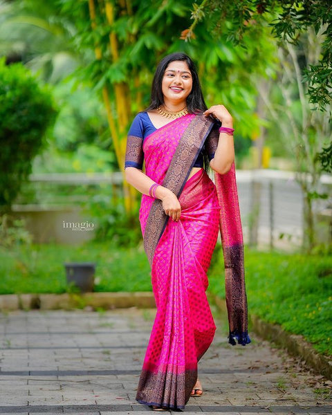 Exuberant Dark Pink Soft Silk Saree With Unequalled Blouse Piece ClothsVilla Main image