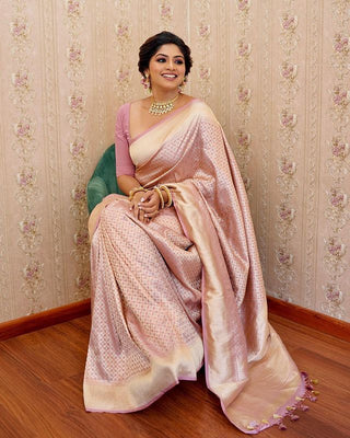 Excellent Baby Pink Soft Silk Saree With Effervescent Blouse Piece ClothsVilla