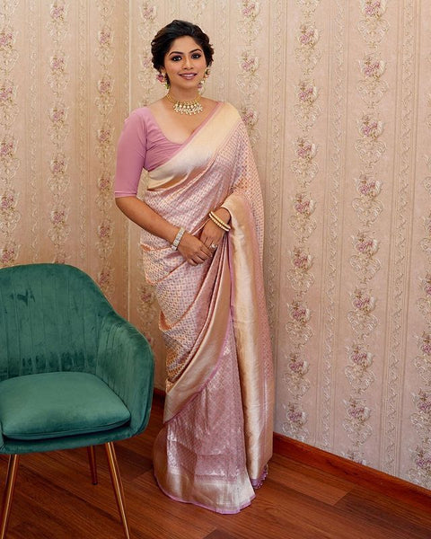Excellent Baby Pink Soft Silk Saree With Effervescent Blouse Piece ClothsVilla Main image