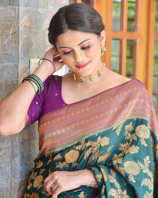 Appealing Rama Soft Silk Saree With Deserving Blouse Piece ClothsVilla