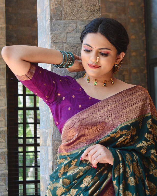 Appealing Rama Soft Silk Saree With Deserving Blouse Piece ClothsVilla