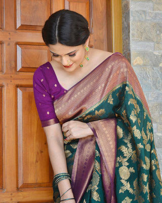 Appealing Rama Soft Silk Saree With Deserving Blouse Piece ClothsVilla