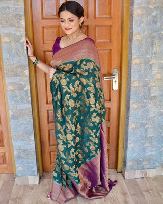 Appealing Rama Soft Silk Saree With Deserving Blouse Piece ClothsVilla
