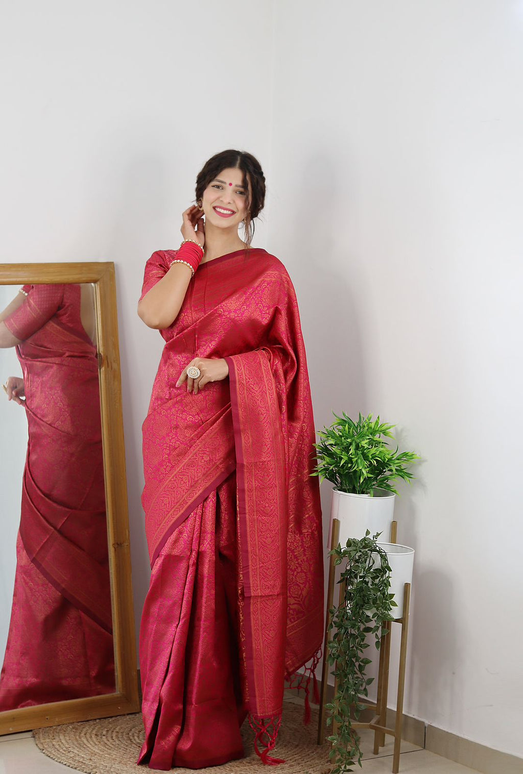 Amazing Dark Pink Soft Banarasi Silk Saree With Trendy Blouse Piece ClothsVilla