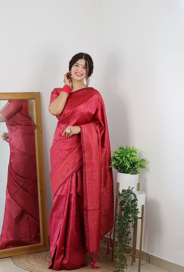 Amazing Dark Pink Soft Banarasi Silk Saree With Trendy Blouse Piece ClothsVilla