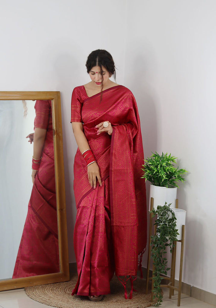 Amazing Dark Pink Soft Banarasi Silk Saree With Trendy Blouse Piece ClothsVilla