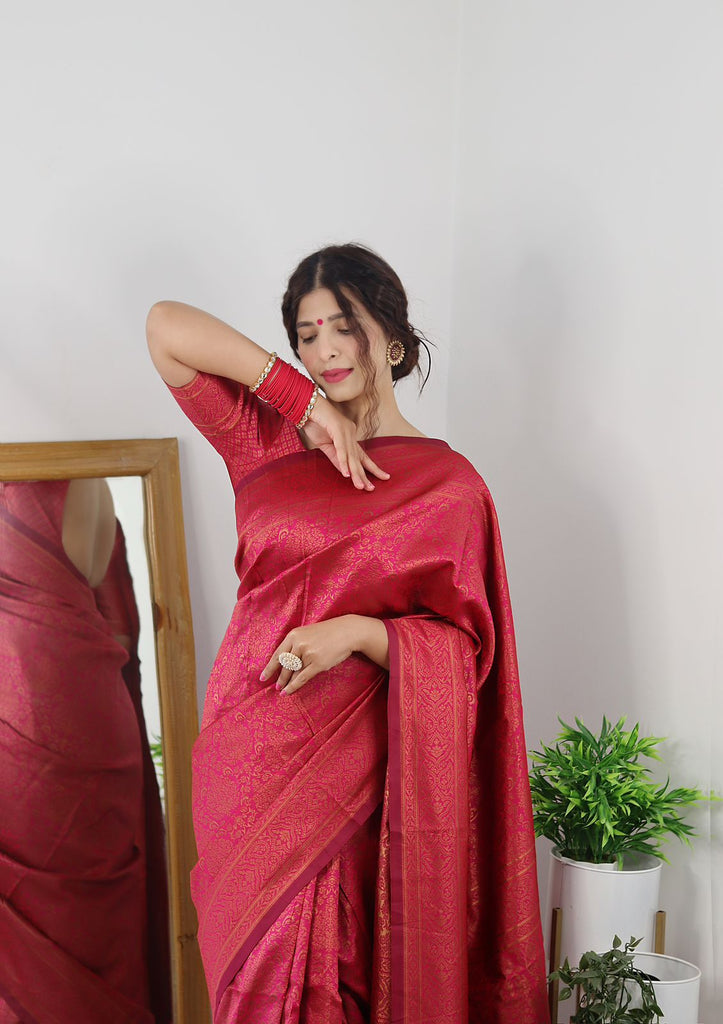 Amazing Dark Pink Soft Banarasi Silk Saree With Trendy Blouse Piece ClothsVilla