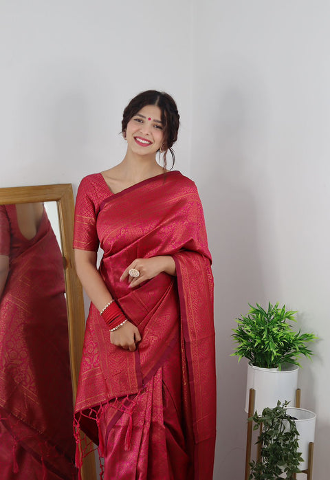 Amazing Dark Pink Soft Banarasi Silk Saree With Trendy Blouse Piece ClothsVilla Main image