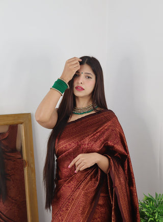 Classy Maroon Soft Banarasi Silk Saree With Trendy Blouse Piece ClothsVilla