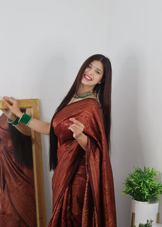 Classy Maroon Soft Banarasi Silk Saree With Trendy Blouse Piece ClothsVilla