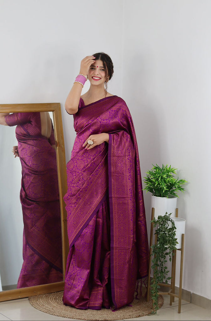 Precious Purple Soft Banarasi Silk Saree With Lovely Blouse Piece ClothsVilla