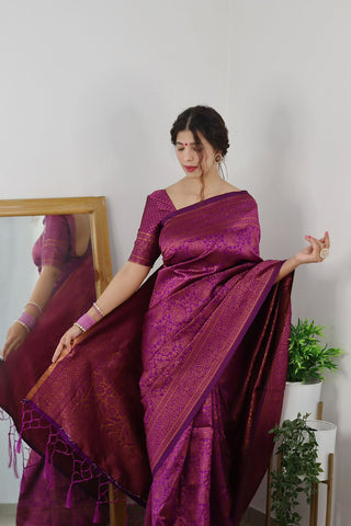 Precious Purple Soft Banarasi Silk Saree With Lovely Blouse Piece ClothsVilla