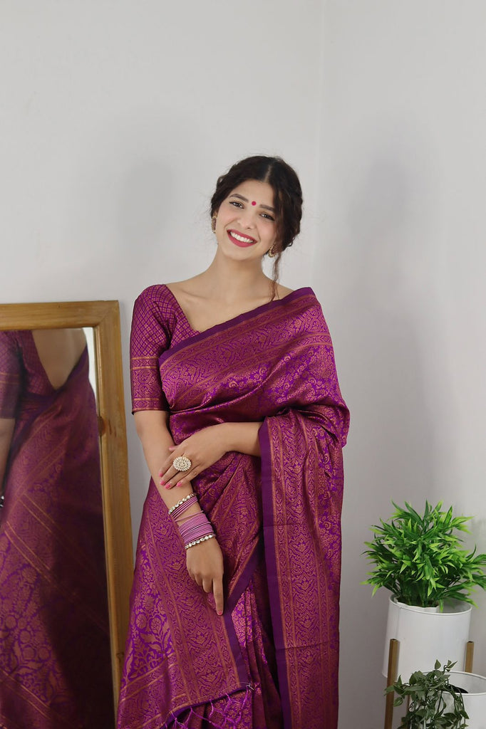 Precious Purple Soft Banarasi Silk Saree With Lovely Blouse Piece ClothsVilla